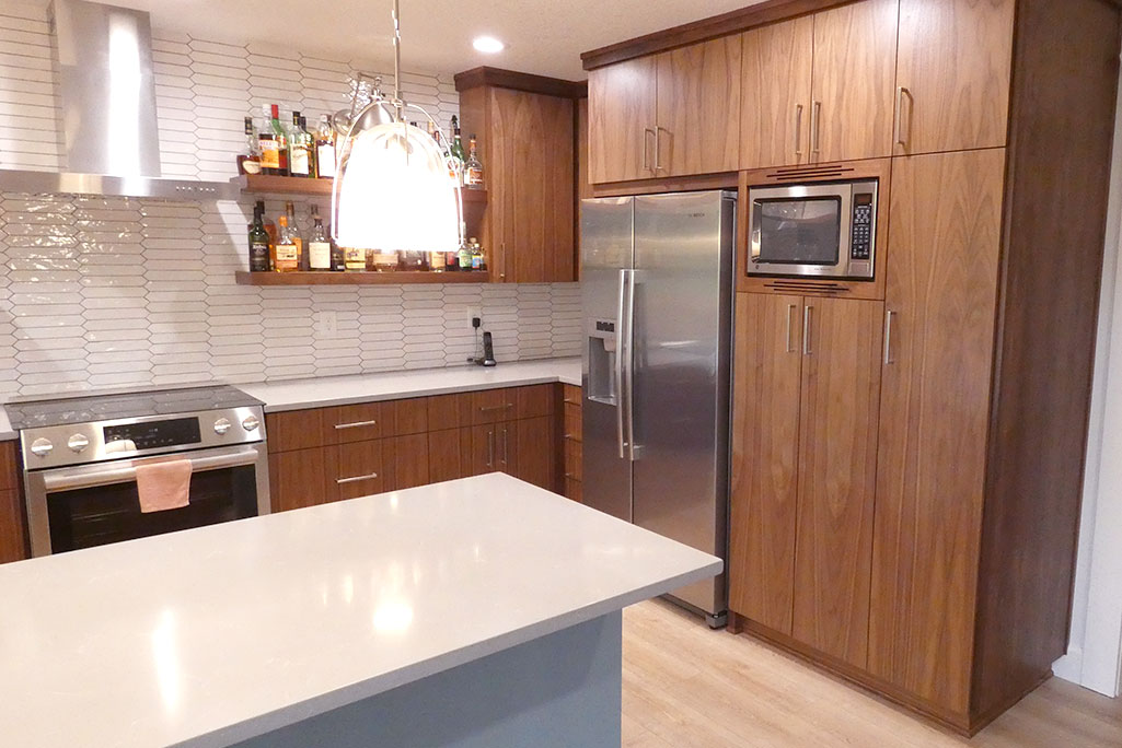 Tualatin OR Basement Kitchen Remodeling with Grain Walnut Cabinets Tualatin OR Basement Kitchen Remodeling with Grain Walnut Cabinets