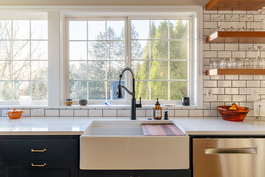 SW Portland Kitchen Remodel with a Farmhouse Sink and Large Windows SW Portland Kitchen Remodel with a Farmhouse Sink and Large Windows