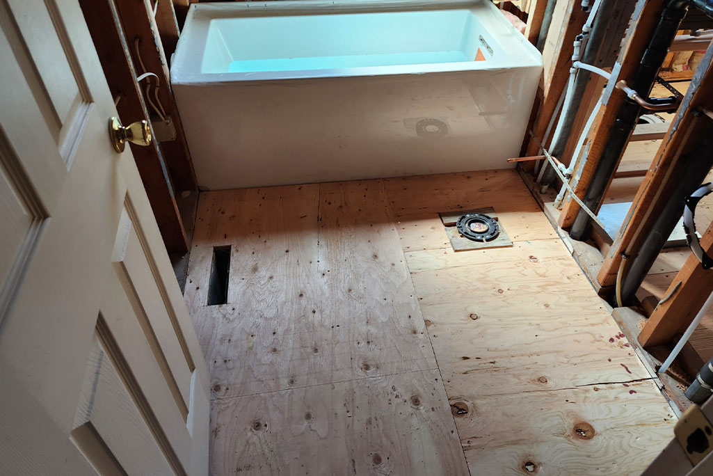 During Bathroom Remodel after tub install During Bathroom Remodel after tub install