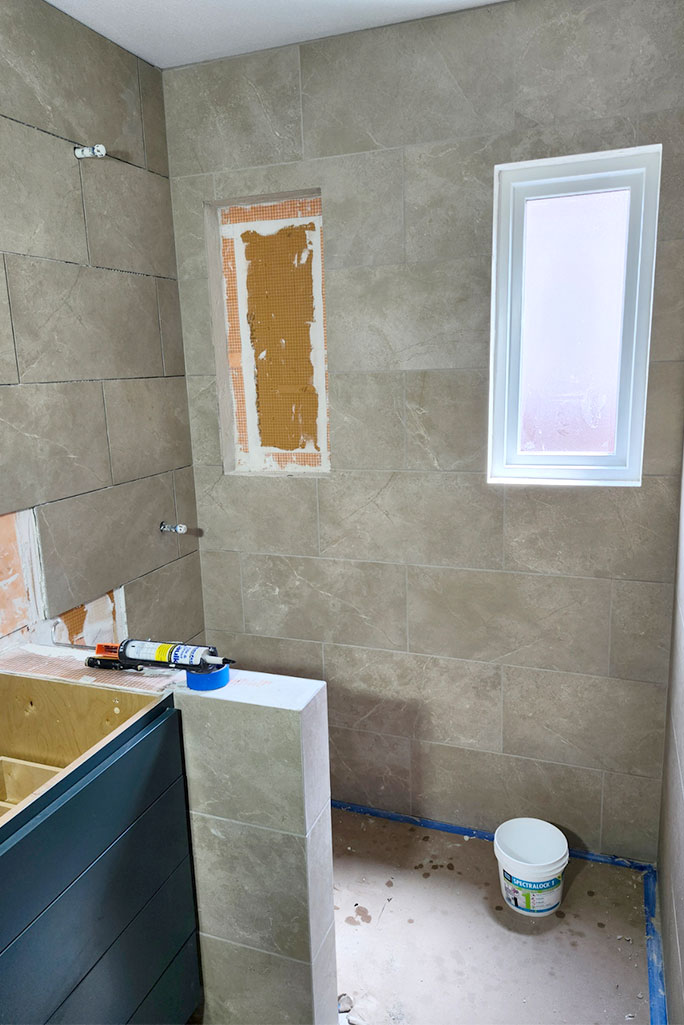 During Master Bathroom with tiling During Master Bathroom with tiling