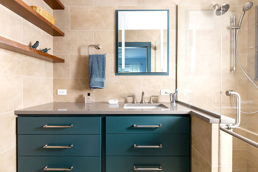 Tigard master bathroom remodel facing sink and walk in shower Tigard master bathroom remodel facing sink and walk in shower